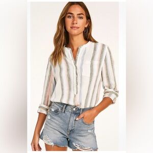 LUCKY BRAND Women’s Cotton Striped Popover Cotton Shirt Lightspun - Large